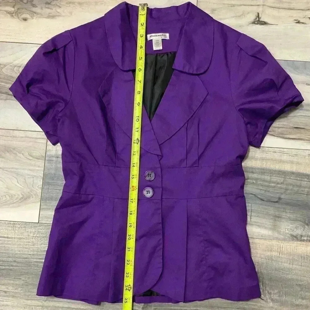 Bozzolo Purple Two Button closure, Short Sleeve, collared v-neck Jacket Women’s - Picture 8 of 8